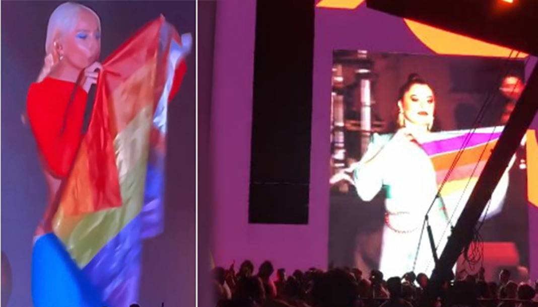 Reyhan Karaca "Gülşen'den neyim eksik?" diyerek konserinde LGBT bayrağı açtı! "Normalleşti, kıyamet geliyor!"