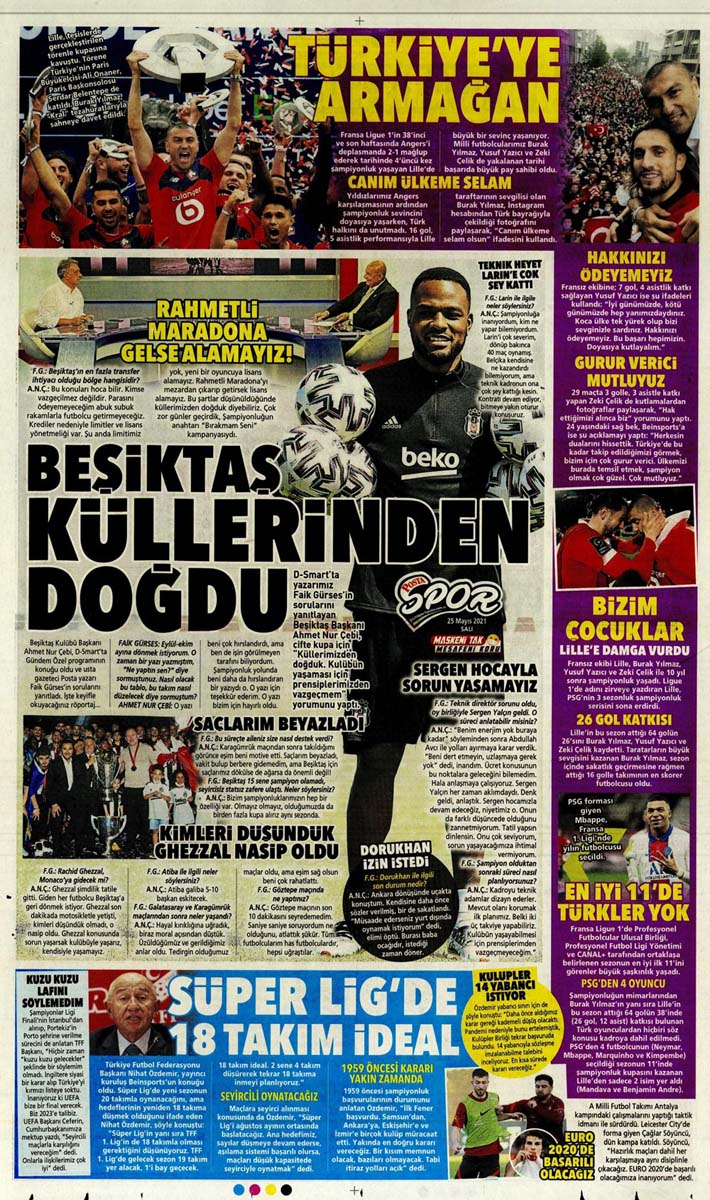 25 Mayıs 2021 Salı günün spor manşetleri | Fenerbahçe, Galatasaray, Beşiktaş ve Trabzonspor'dan haberler 11