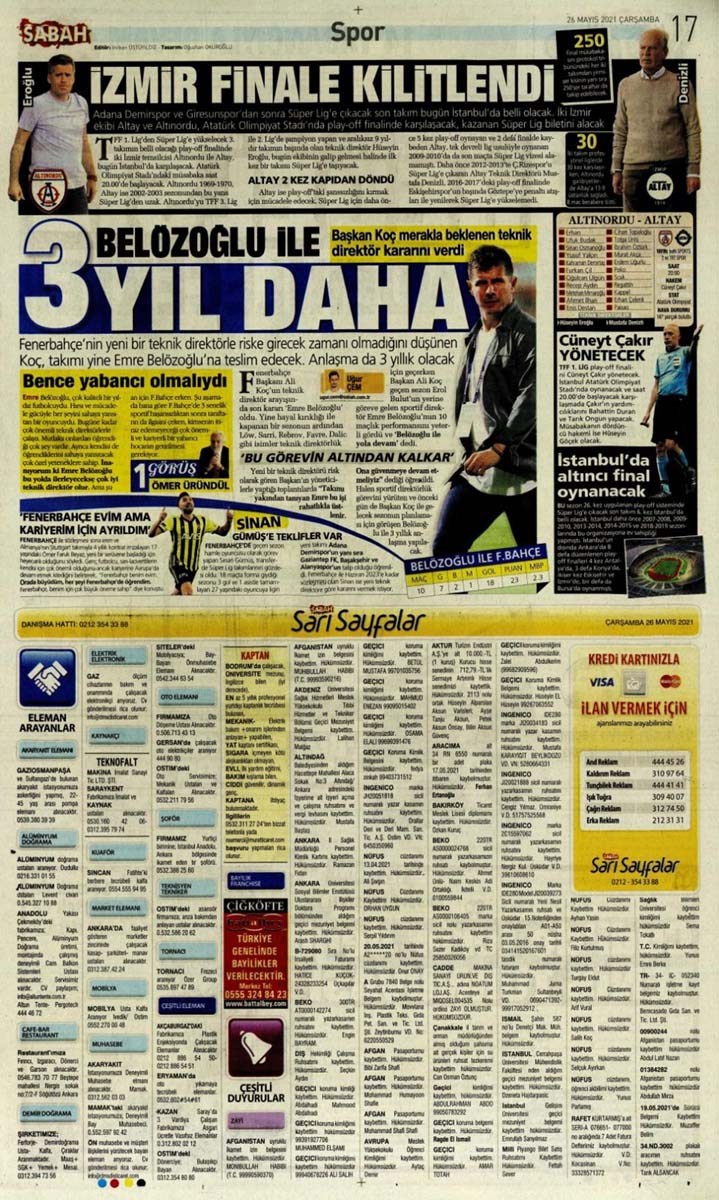 26 Mayıs 2021 Çarşamba günün spor manşetleri | Fenerbahçe, Galatasaray, Beşiktaş ve Trabzonspor'dan transfer haberler 18