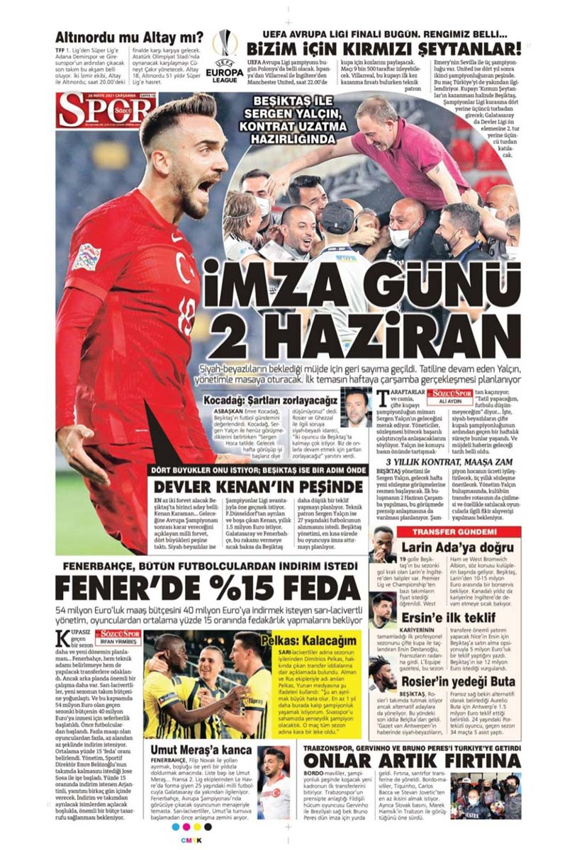 26 Mayıs 2021 Çarşamba günün spor manşetleri | Fenerbahçe, Galatasaray, Beşiktaş ve Trabzonspor'dan transfer haberler 4