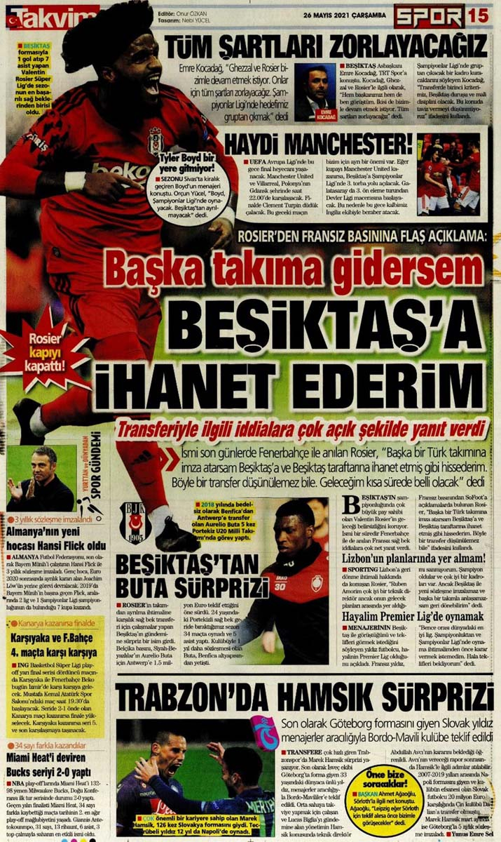 26 Mayıs 2021 Çarşamba günün spor manşetleri | Fenerbahçe, Galatasaray, Beşiktaş ve Trabzonspor'dan transfer haberler 8