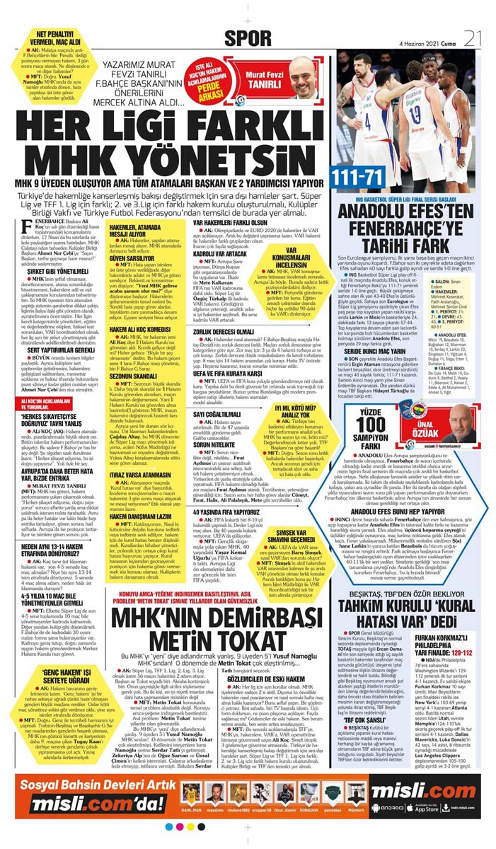Gazetelerin spor manşetleri (4 Haziran 2021) Fenerbahçe, Galatasaray, Beşiktaş ve Trabzonspor'dan haberler 19