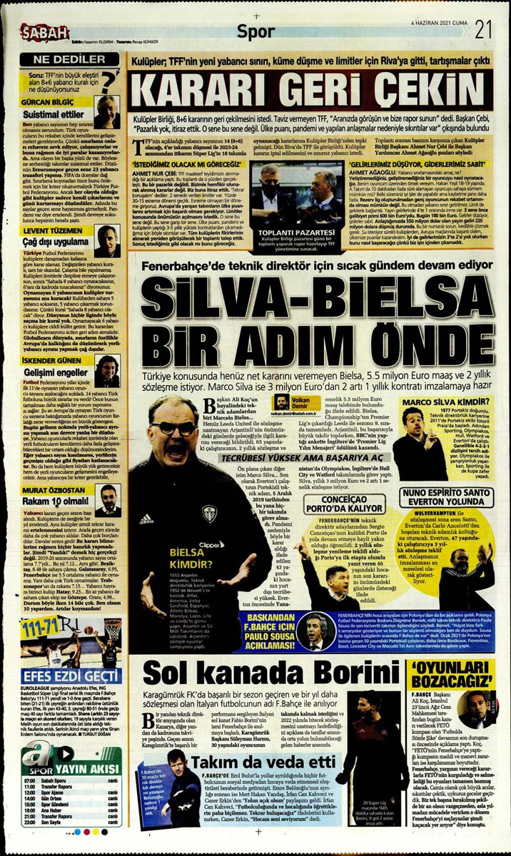 Gazetelerin spor manşetleri (4 Haziran 2021) Fenerbahçe, Galatasaray, Beşiktaş ve Trabzonspor'dan haberler 25