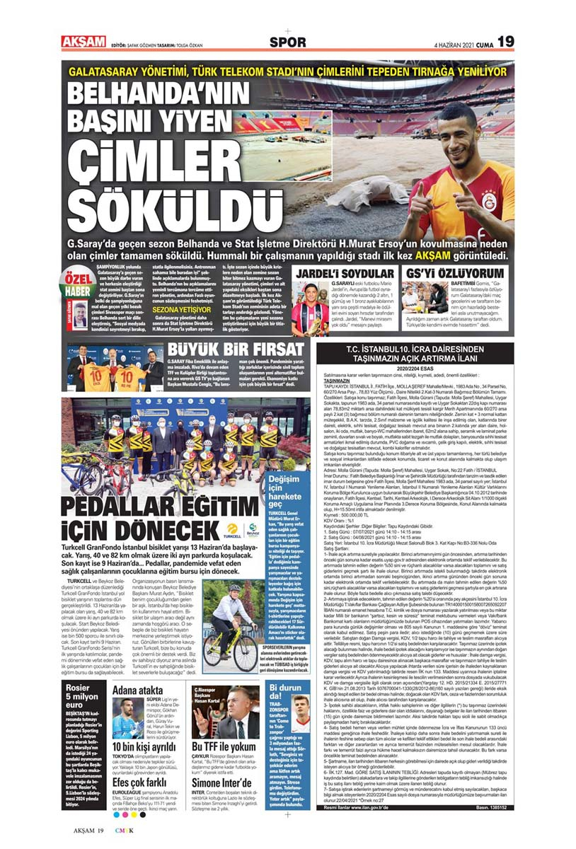 Gazetelerin spor manşetleri (4 Haziran 2021) Fenerbahçe, Galatasaray, Beşiktaş ve Trabzonspor'dan haberler 3