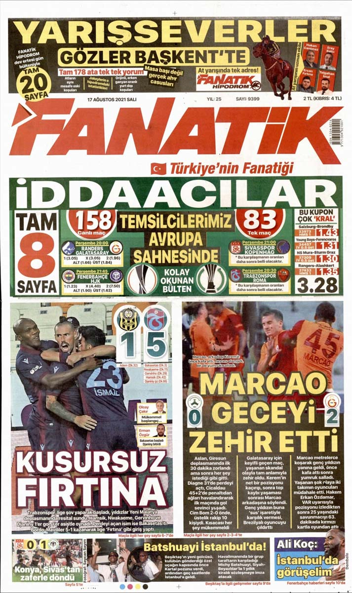 Günün spor gazete manşetleri 17 Ağustos 2021 Salı | Fenerbahçe, Galatasaray, Trabzonspor ve Beşiktaş'tan haberler 1