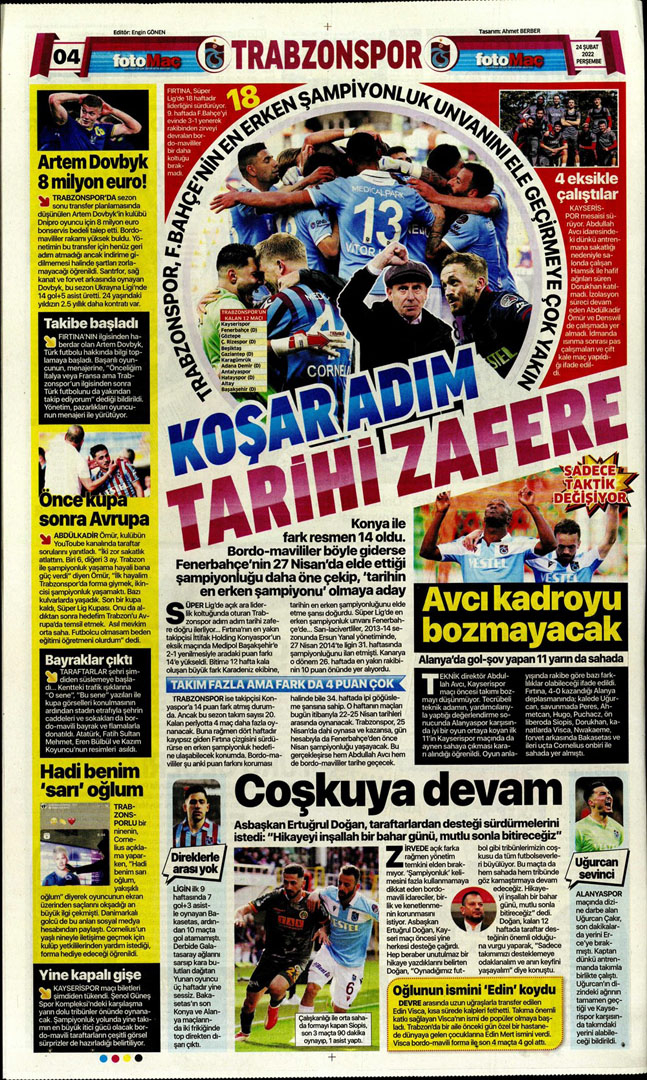 24 Şubat 2022 Perşembe günün spor manşetleri | Fenerbahçe, tur için Prag deplasmanında! 11