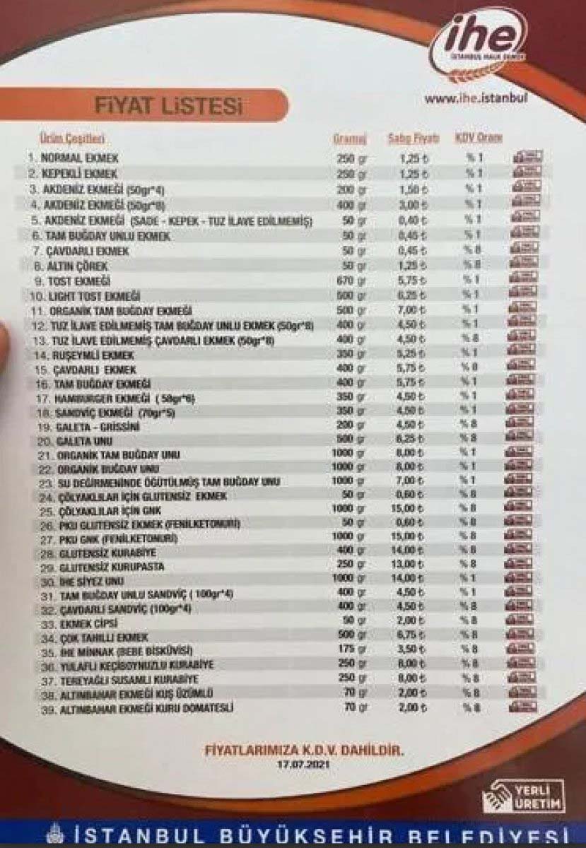 ibb halk ekmek fiyatlari 2021 istanbul halk ekmek fiyat listesi 2021 ekmek fiyatlari ne