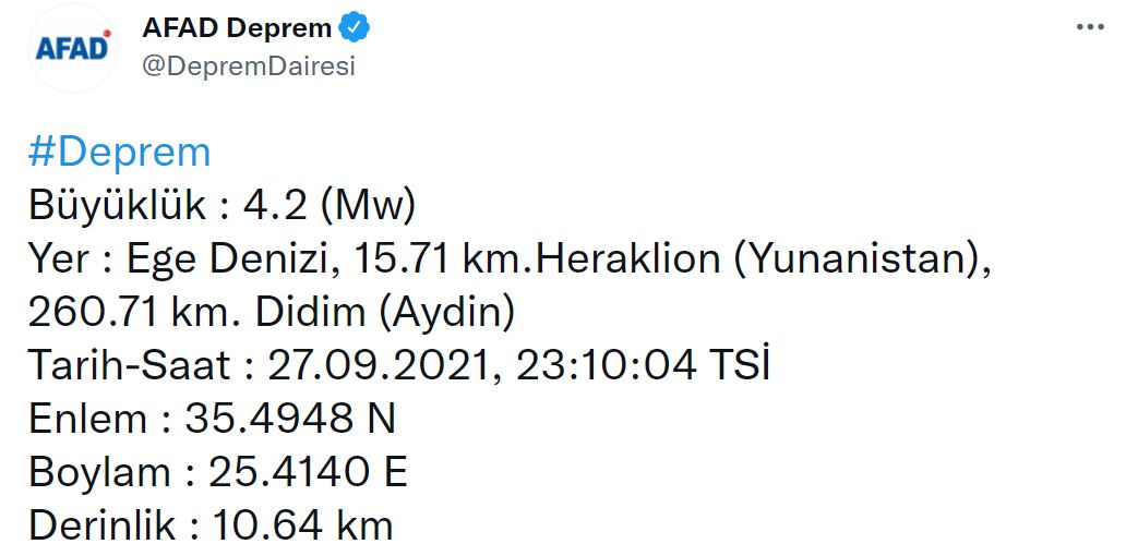 Son dakika | AFAD açıkladı: Ege Denizi'nde 4.2 şiddetinde deprem