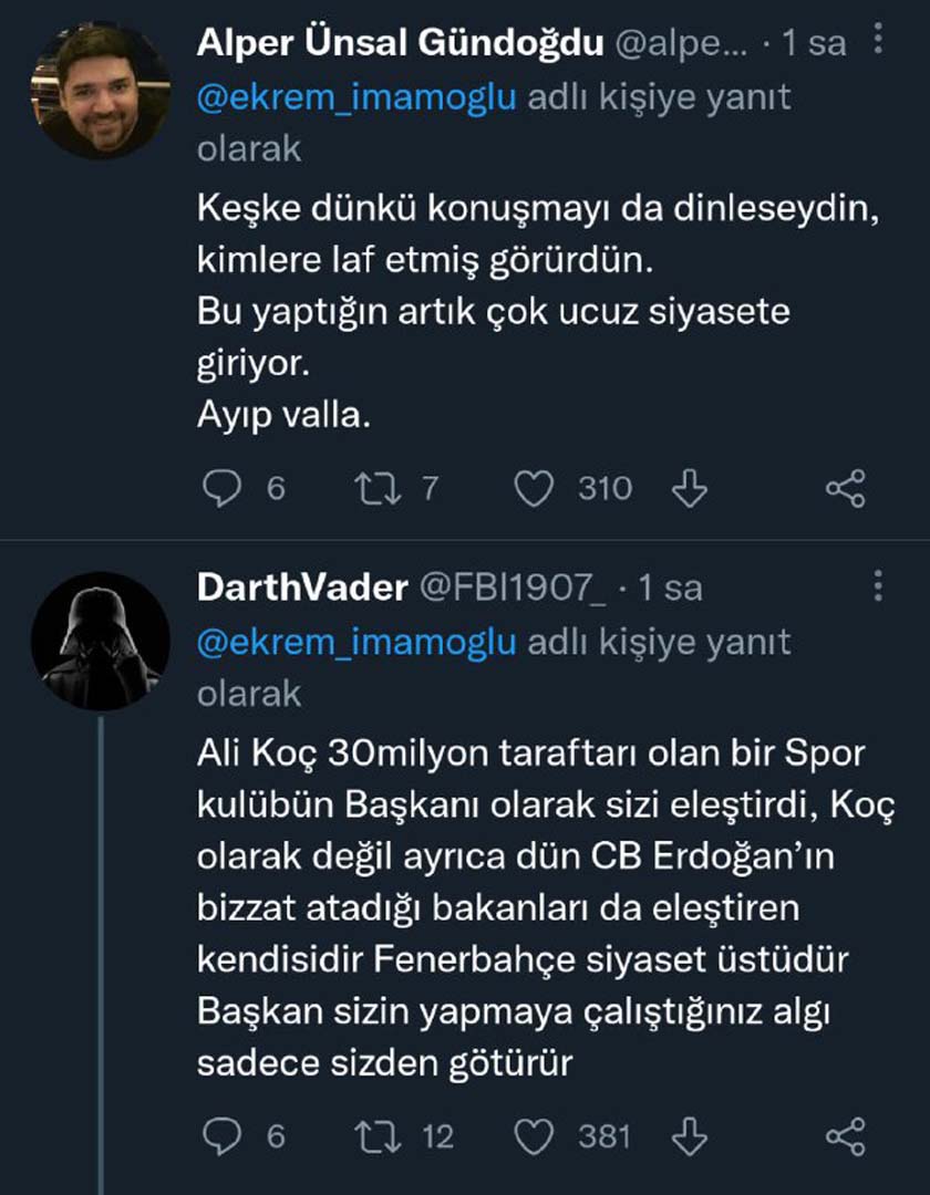 İmamoğlu'nun Ali Koç'a cevabı Fenerbahçelileri kızdırdı! Bu yaptığın ucuz siyasete giriyor! Sana oy yok!