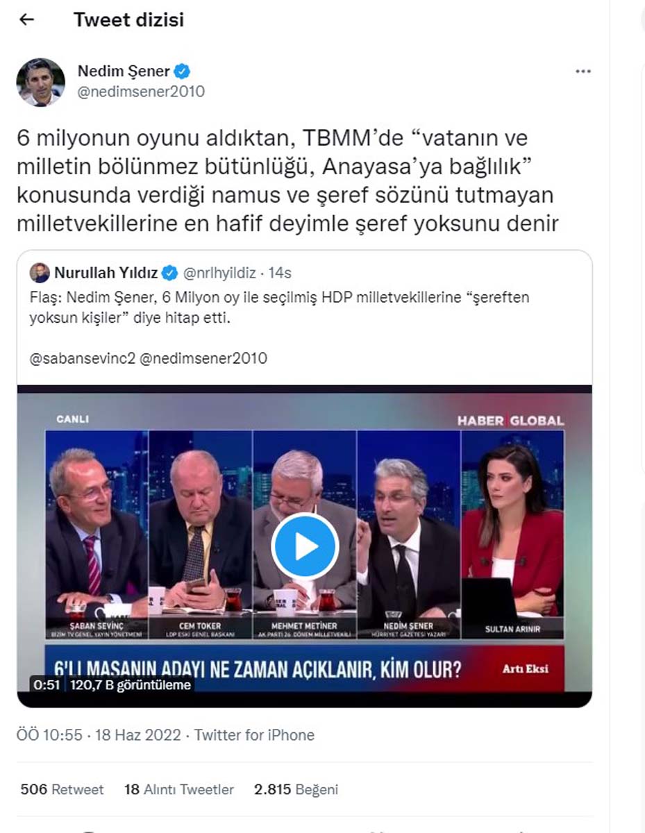 Nedim Şener canlı yayında sert konuştu! HDP'li vekiller için ağzına ne gelirse söyledi: Şereften yoksun o milletvekillerinden...