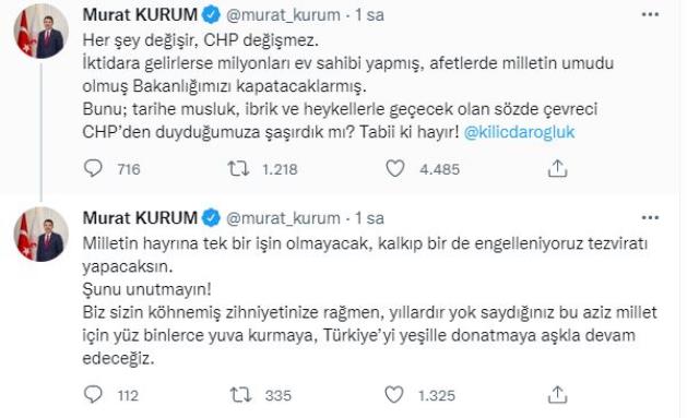 Bakan Kurum, Kılıçdaroğlu'nun "Çevre ve Şehircilik Bakanlığı'nı kapatacağız" çıkışına çok sert yanıt verdi!